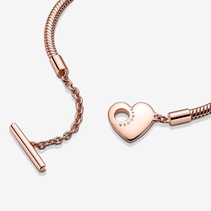Pandora Moments Heart T-Bar Snake Chain Bracelet Size 18