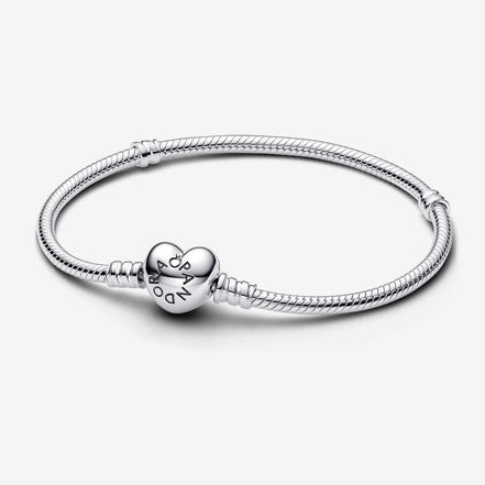 Pandora Moments Silver Heart Clasp Snake Chain Bracelet Size 18