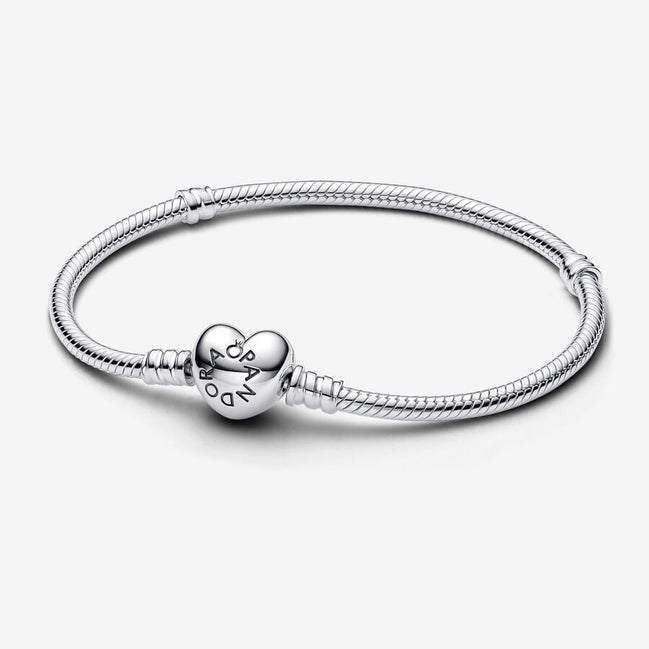 Pandora Moments Silver Heart Clasp Snake Chain Bracelet Size 18