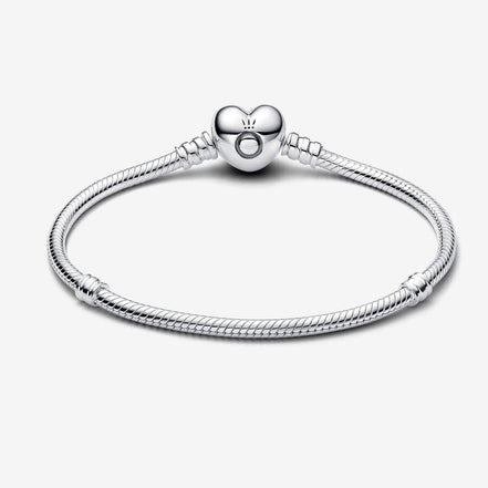 Pandora Moments Silver Heart Clasp Snake Chain Bracelet Size 18