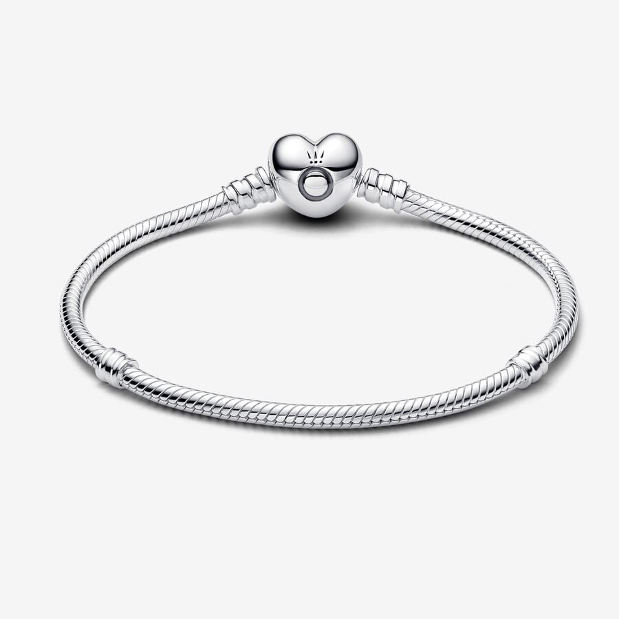 Pandora Moments Silver Heart Clasp Snake Chain Bracelet Size 18