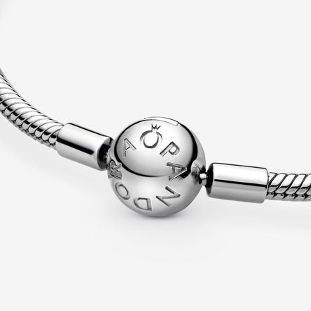 Pandora Moments Silver Round Clasp Snake Chain Bracelet Size 16