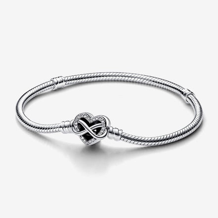 Pandora Moments Sparkling Infinity Heart Clasp Snake Chain Bracelet Size 20