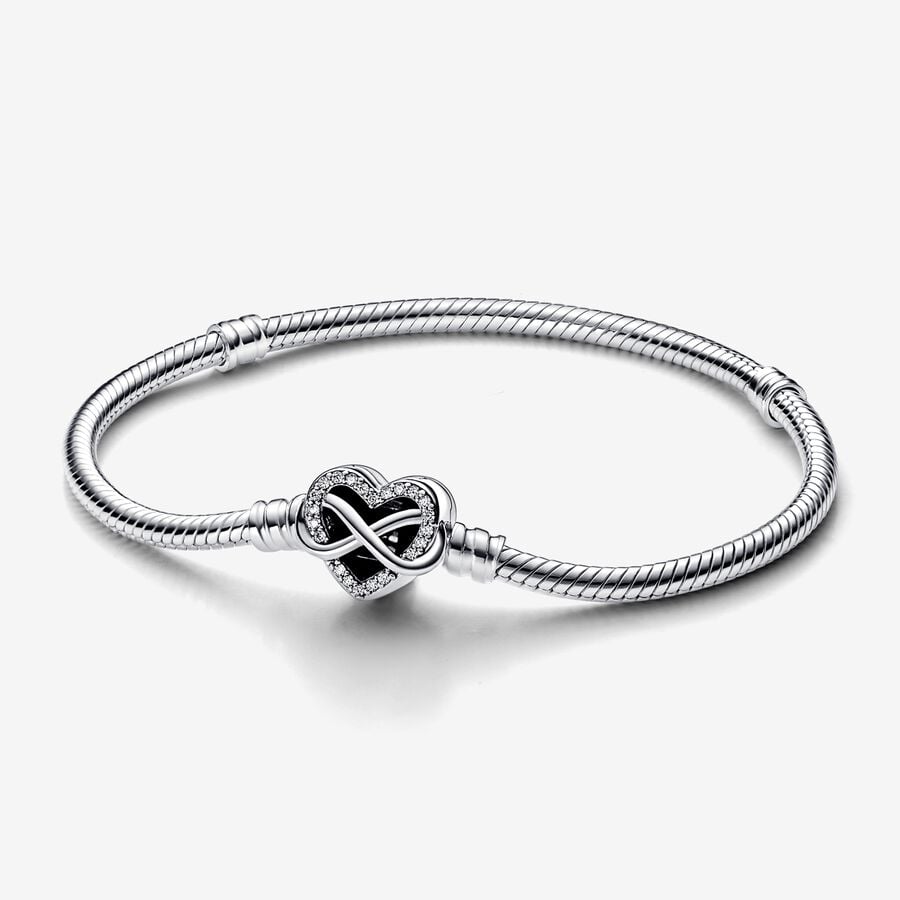 Pandora Moments Sparkling Infinity Heart Clasp Snake Chain Bracelet Size 20