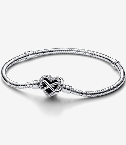 Pandora Moments Sparkling Infinity Heart Clasp Snake Chain Bracelet Size 17