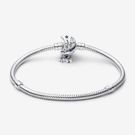 Pandora Moments Sparkling Moon Clasp Snake Chain Bracelet Size 17