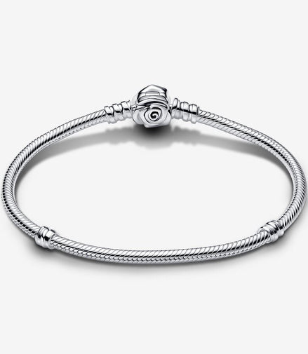 Pandora Moments Rose in Bloom Clasp Snake Chain Bracelet Size 21