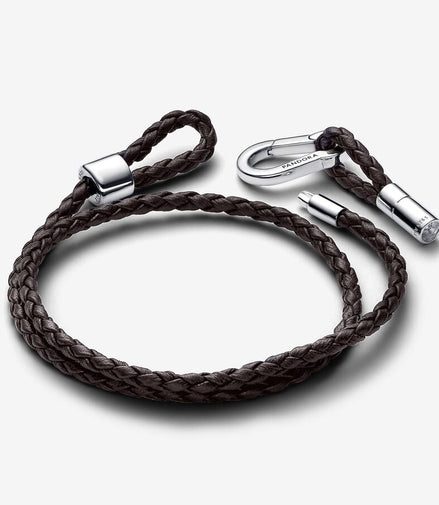 Pandora Moments Brown Braided Double Leather Bracelet Size D2