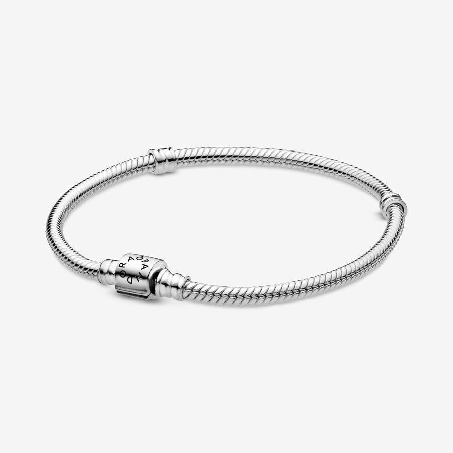 Pandora Moments Barrel Clasp Snake Chain Charm Bracelet Size 17