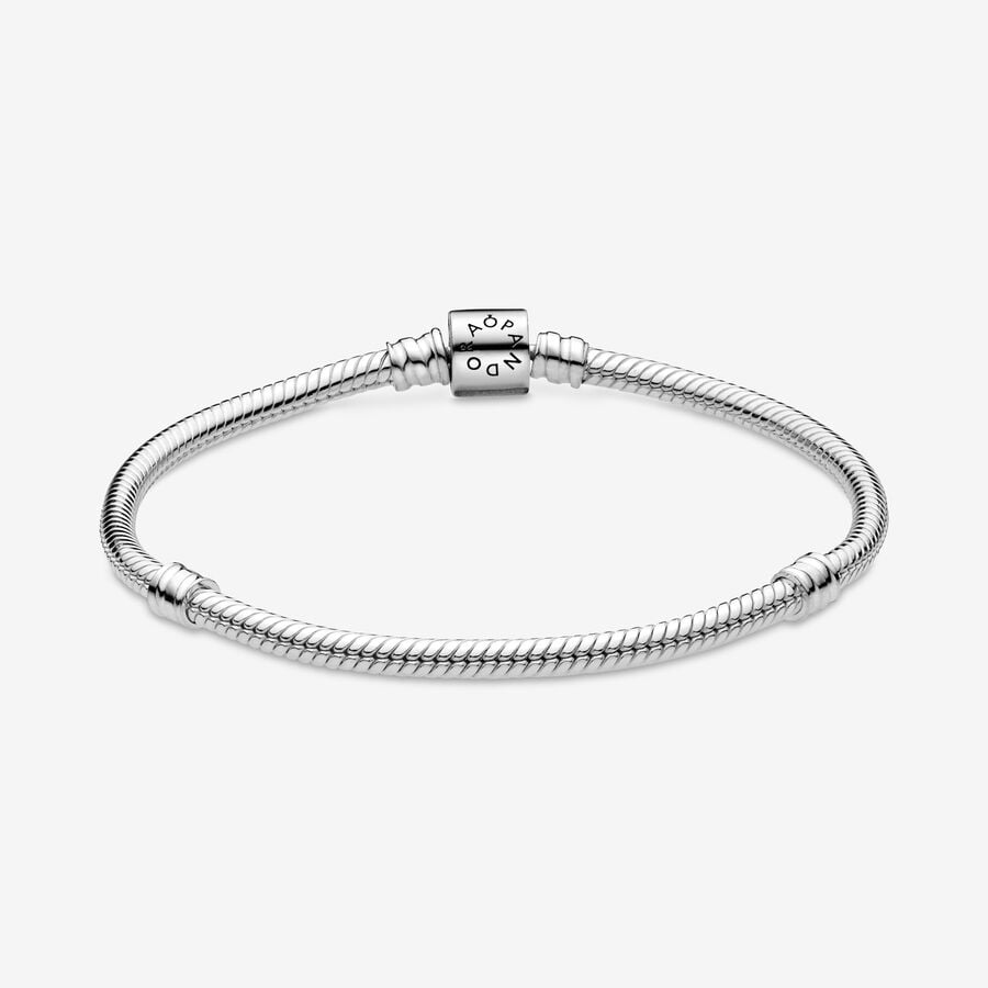 Pandora Moments Barrel Clasp Snake Chain Charm Bracelet Size 17