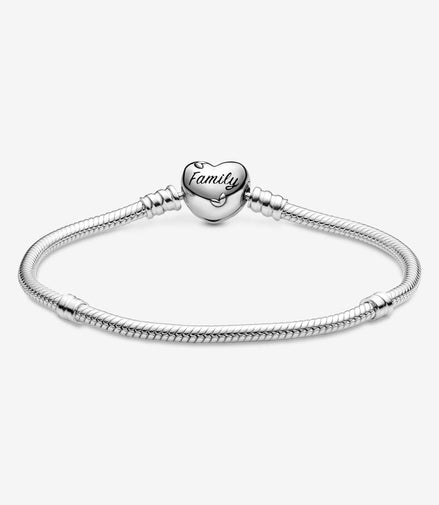 Pandora Moments Family Tree Heart Clasp Snake Chain Bracelet Size 18