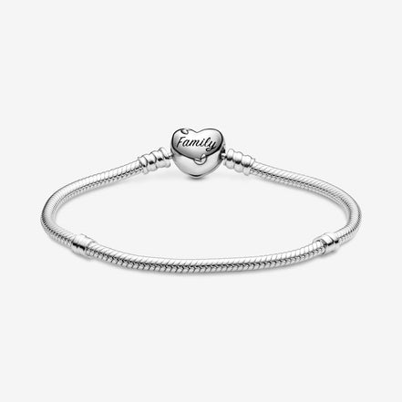 Pandora Moments Family Tree Heart Clasp Snake Chain Bracelet Size 19