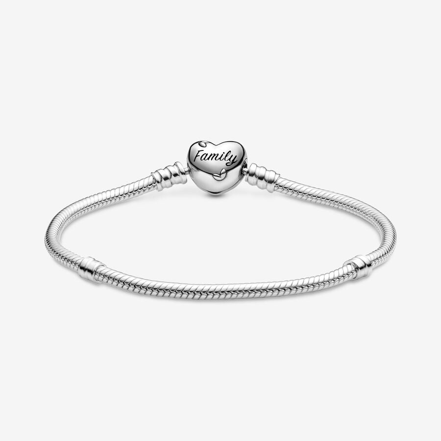 Pandora Moments Family Tree Heart Clasp Snake Chain Bracelet Size 19