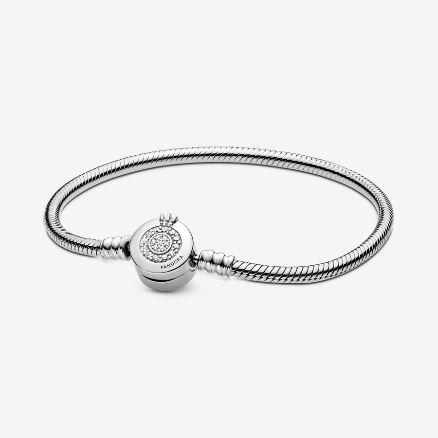 Pandora Moments Sparkling Crown O Snake Chain Bracelet Size 18