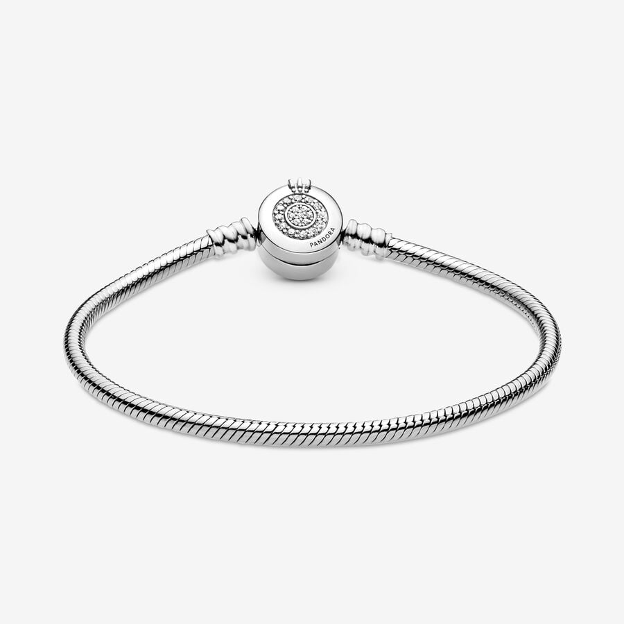 Pandora Moments Sparkling Crown O Snake Chain Bracelet Size 18
