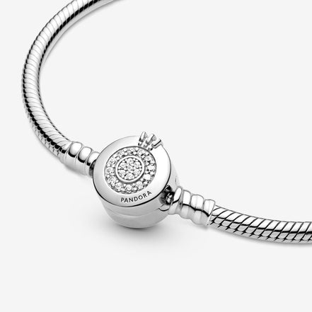 Pandora Moments Sparkling Crown O Snake Chain Bracelet Size 18