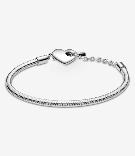 Pandora Moments Heart T-Bar Snake Chain Bracelet Size 21