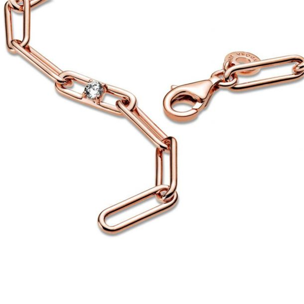 Pandora Moments Rose Link Chain and Stones Bracelet Size 16