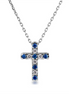 14K White Gold Diamond And Sapphire Cross Pendant Necklace