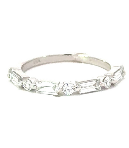 14K White Gold.16Ct Round.39Ct Baguette Diamond Band
