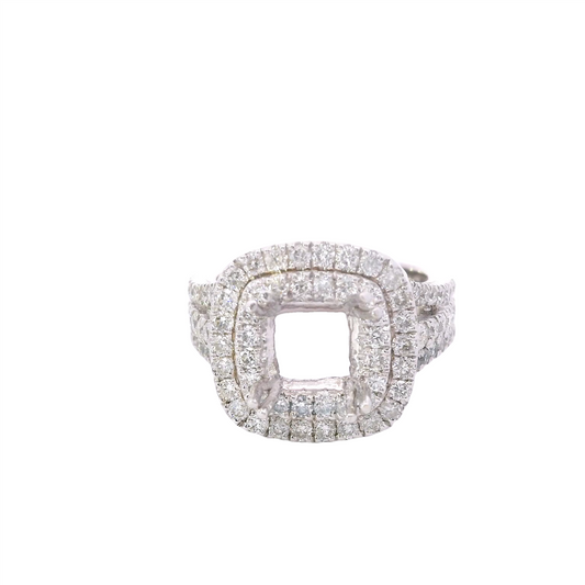 14K White Gold 1.54Ctw Double Halo 3 Row Shank Diamond Engagement Ring