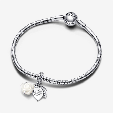 Pandora Moments White Rose in Bloom Double Dangle Charm