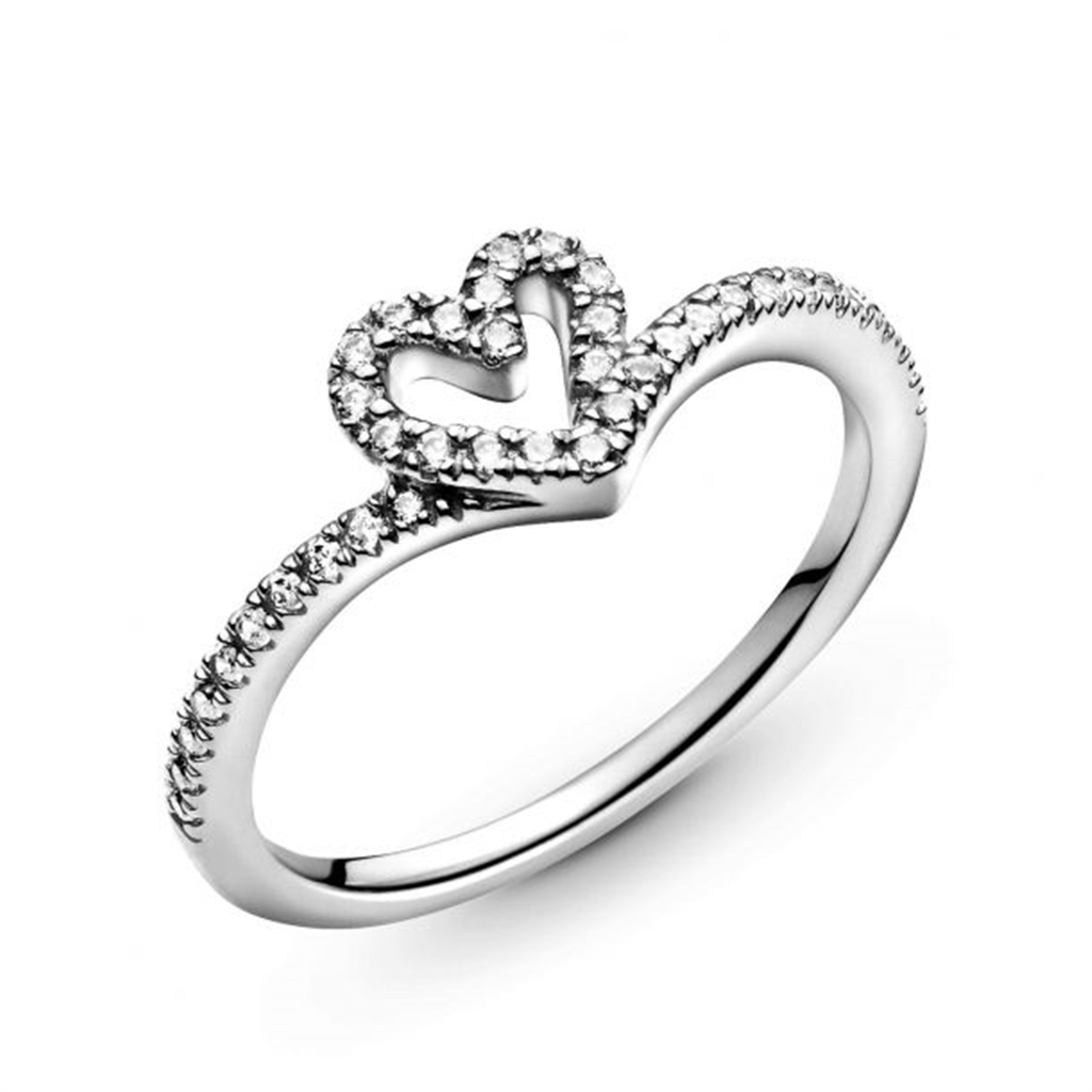 Pandora Timeless Sparkling Wishbone Heart Ring Size 7.5