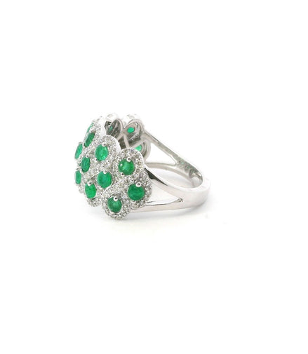 14K White Gold Diamond Infinity Halo And Emerald Fashion Ring