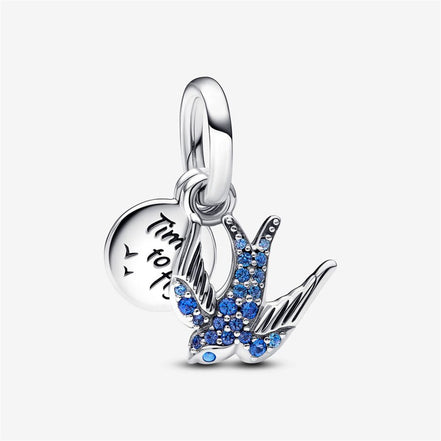 Pandora Moments Sparkling Swallow And Quote Double Dangle Charm