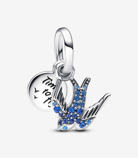 Pandora Moments Sparkling Swallow And Quote Double Dangle Charm