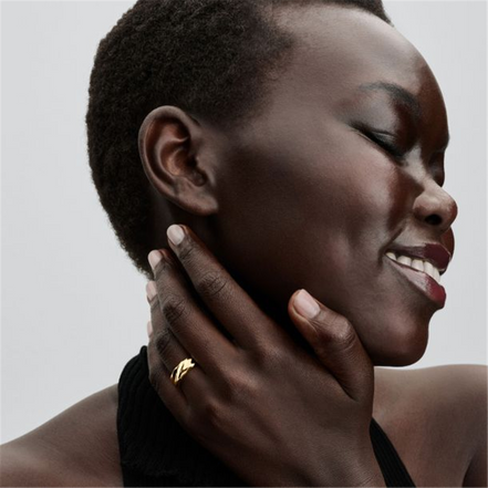 Pandora Essence Rippled Wide Band Gold-Plated Ring Size 7.5