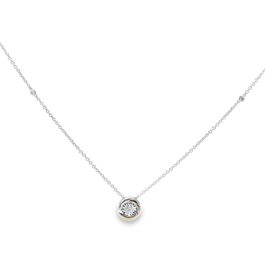 10K Tri-Color Gold And 0.25 CTW Diamond Circle Pendant Necklace