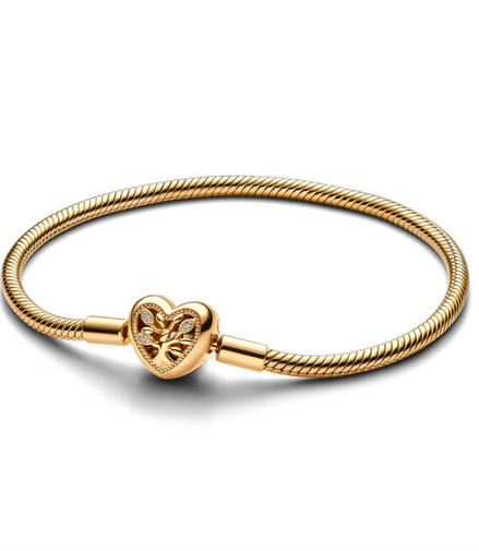 Pandora Moments Family Tree Heart Clasp Snake Chain Bracelet Size 18