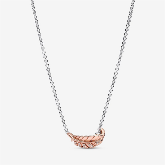 Pandora Moments Two-Tone Floating Curved Feather Collier Necklace 45 cm