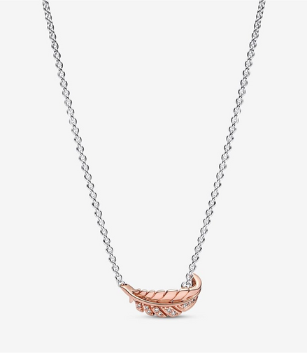 Pandora Moments Two-Tone Floating Curved Feather Collier Necklace 45 cm
