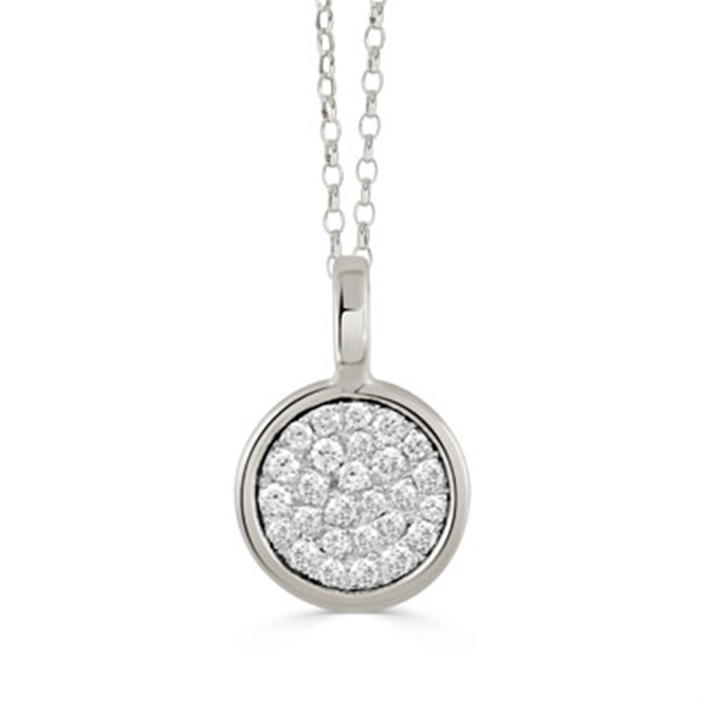 All Diamond 18K White Gold Round Diamond Pave Pendant Necklace
