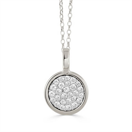 All Diamond 18K White Gold Round Diamond Pave Pendant Necklace