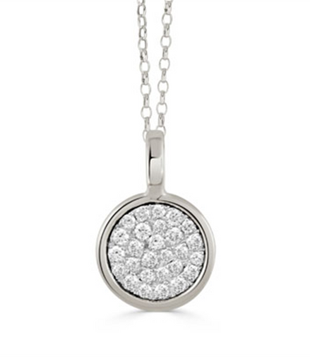 All Diamond 18K White Gold Round Diamond Pave Pendant Necklace