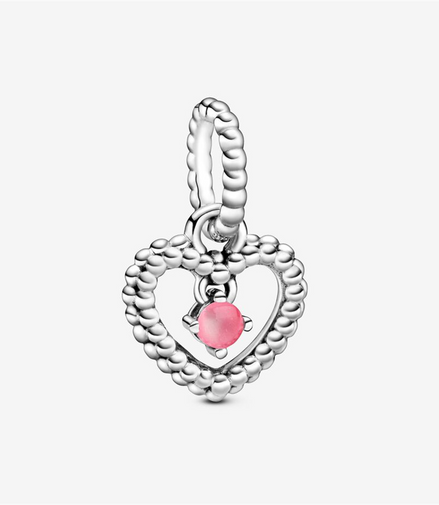 Pandora Moments October Petal Pink Beaded Heart Dangle Charm