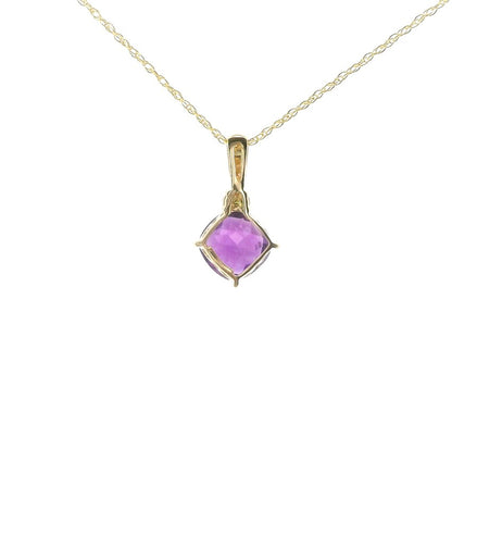 14K Yellow Gold Diamond And Amethyst Kite Cut Pendant Necklace