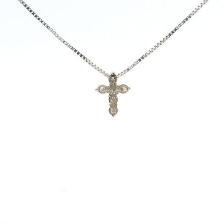 14K White Gold .12CTW Diamond Cross Necklace