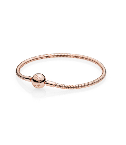 Pandora Moments Rose Smooth Barrel Clasp Snake Chain Charm Bracelet Size 16