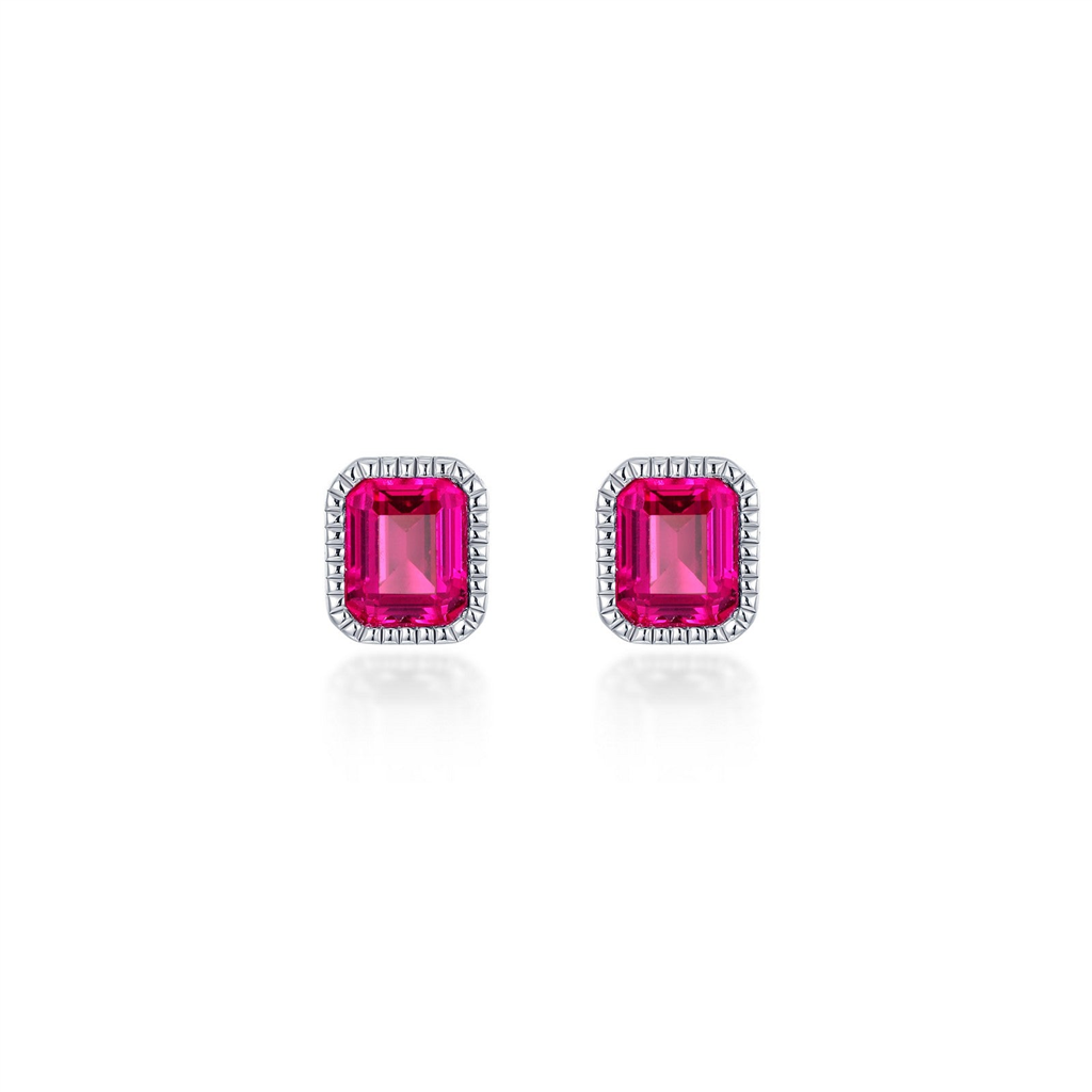 Lafonn 1.76 CTW Simulated Diamond And Emerald Cut Ruby Birthstone Earrings