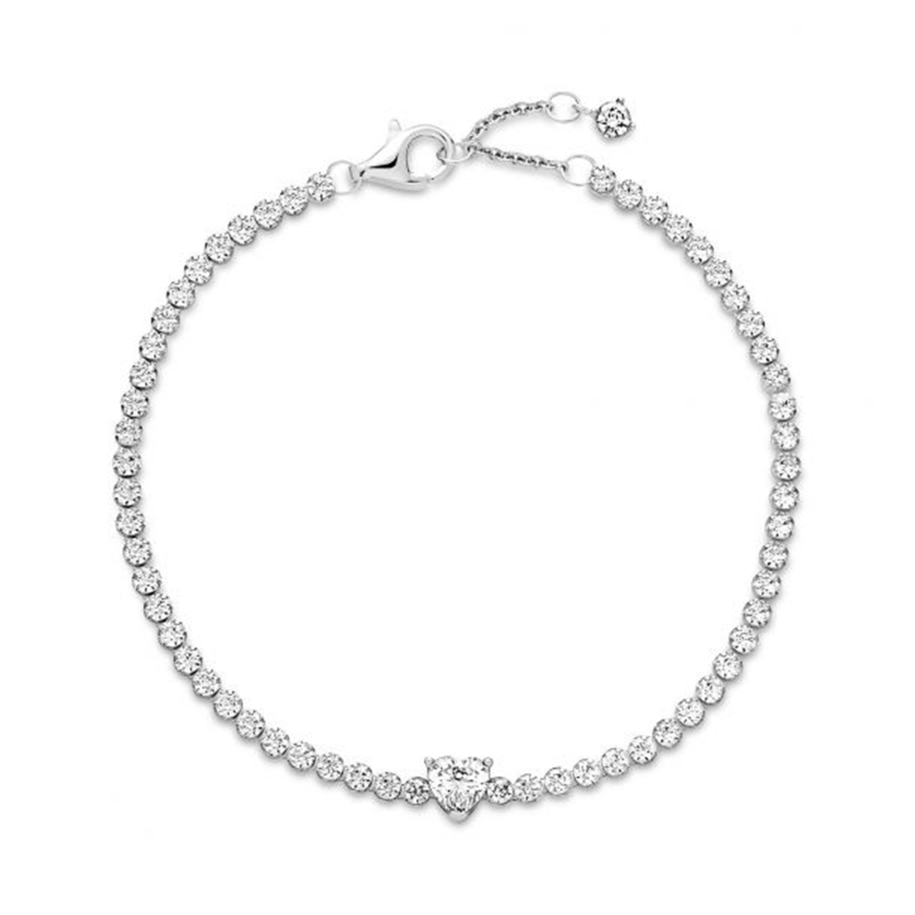 Pandora Sparkling Heart Tennis Bracelet Size 18