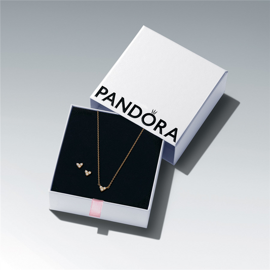 Pandora Tmeless Golden Triple Stone Heart Jewelry Gift Set