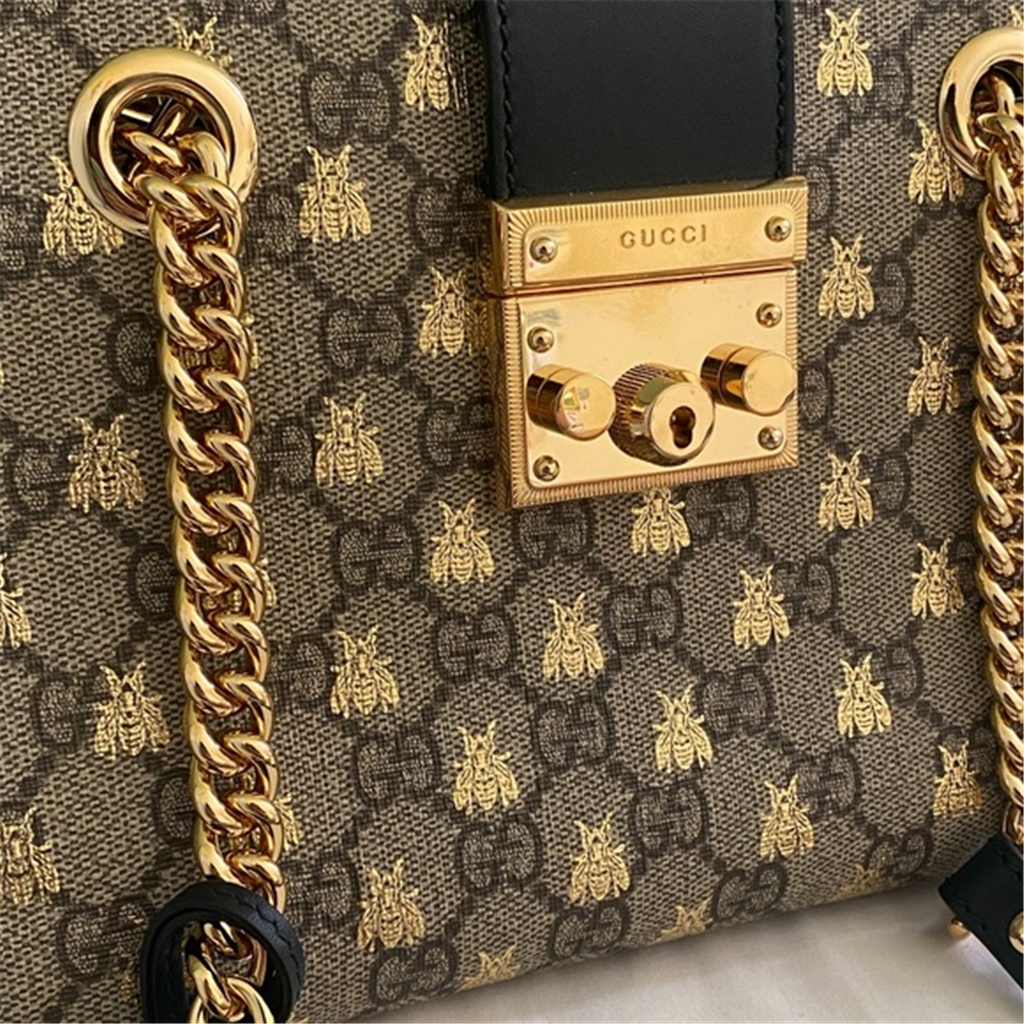 Gently Loved Gucci GG Supreme Monogram Large Bee Padlock Tote Handbag