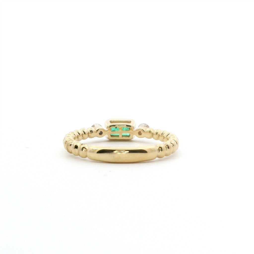 14K Yellow Gold Emerald & Diamond East/West Fashion Ring