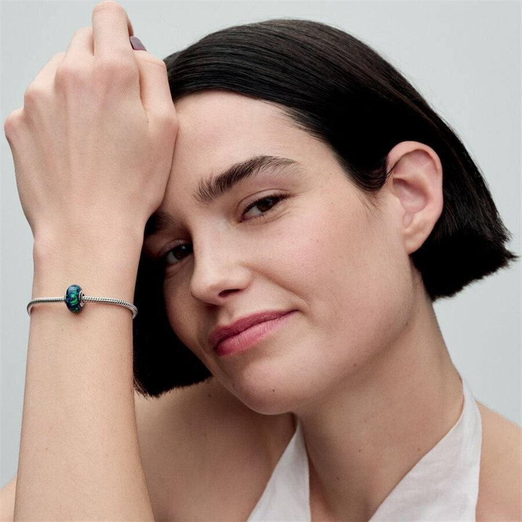 Pandora Moments Opalescent Green Blue Murano Charm