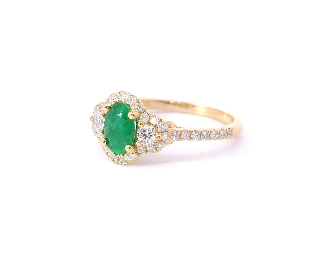 14K Yellow Gold Emerald And Diamond Accented Fashion Ring