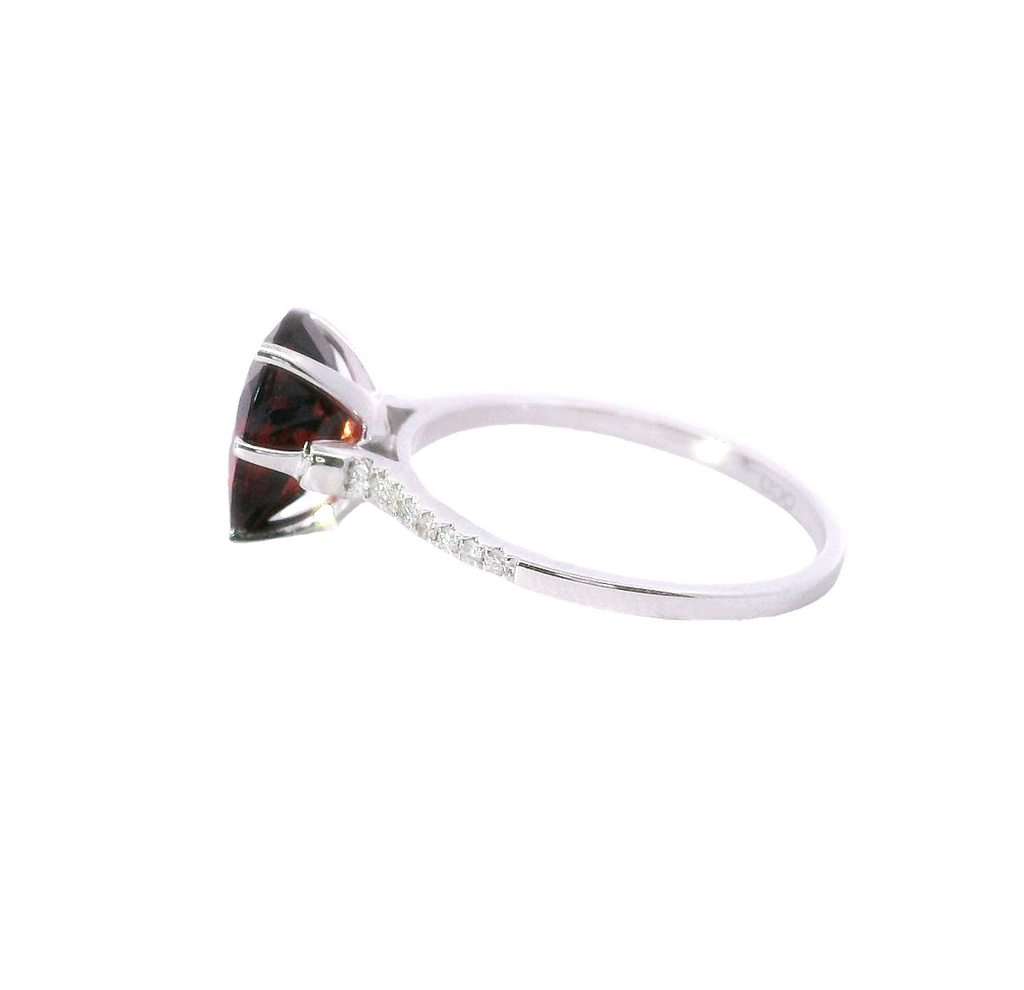 14K White Gold, Diamond And Garnet Fashion Ring